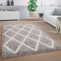 Paco Home - Tapis Poils Longs Tapis Salon Shaggy Motif Scandinave Motif Diamant Gris Blanc 60x100 cm