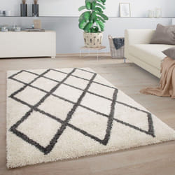 Paco Home - Tapis Shaggy Tapis Salon Poils Longs Scandinave Motif Diamant Blanc Anthracite 120x160 cm