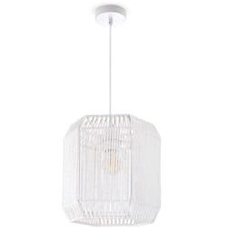 Paco Home - Suspension Table à Manger Papier Boho Lampe Suspendue Lampe E27 Rotin Lampe à suspension - Blanc, Blanc (Ø24cm)