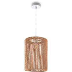 Paco Home - Suspension Table à Manger Papier Boho Lampe Suspendue Lampe E27 Rotin Lampe à suspension - Blanc, Nature (Ø25cm)