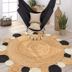 Paco Home Tapis De Salon Rond Poils Ras Fait Main Motif Découpé Monochrome Moderne Noir 100 cm rond