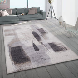 Paco Home - Tapis De Salon Poils Ras Pastel Abstrait Beige Crème Anthracite 60x100 cm