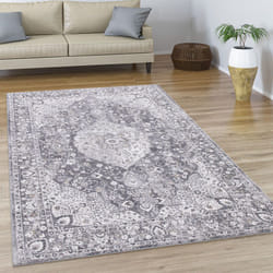 Paco Home - Tapis De Salon Tapis Poil Ras Tapis Vintage Abstrait Oriental Moderne Bordure 80x150 cm, Gris