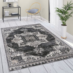 Paco Home - Tapis De Salon Poils Ras Marocain Mandala Geometrique Noir Gris 60x100 cm