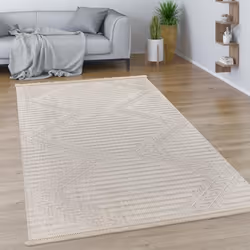Paco Home Tapis De Salon Poils Ras Motif Boho Geometrique Ethnique Scandinave Crème 80x150 cm