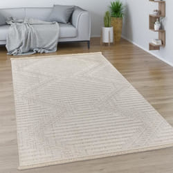Paco Home Tapis De Salon Poils Ras Motif Boho Geometrique Ethnique Scandinave Crème 80x150 cm
