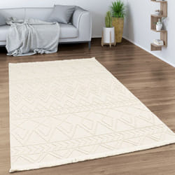 Paco Home - Tapis Salon Chambre Adulte Poils Ras Motif Boho Motif Geometrique Franges 80x150 cm, Crème 4