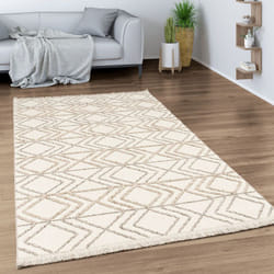 Paco Home - Tapis Salon Chambre Adulte Poils Ras Motif Boho Motif Geometrique Franges 80x150 cm, Crème 3
