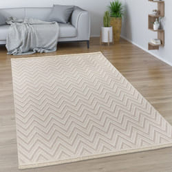 Paco Home - Tapis Salon Chambre Adulte Poils Ras Motif Boho Motif Geometrique Franges 160x230 cm, Crème 2