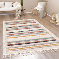 Paco Home - Tapis Salon Chambre Adulte Poils Ras Moderne Boho Ethnique Scandinave Franges 80x150 cm, Multicolore 2