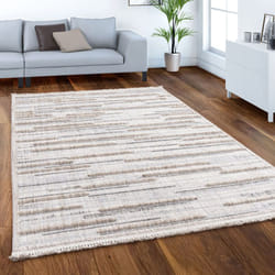 Paco Home - Tappeto Salotto Moderno Pelo Corto Motivo Boho a Righe 3D Con Frange Crema Grigio 80x150 cm
