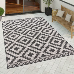 Paco Home - Tapis Exterieur Terrasse Salon Cuisine Scandinave Geometrique Moderne Ethnique Noir, 120x160 cm