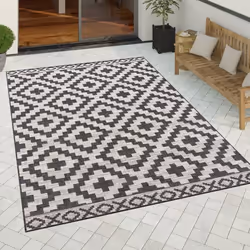 Paco Home Tapis Exterieur Terrasse Balcon Scandinave Ethnique Geometrique Losange Noir 200x280 cm