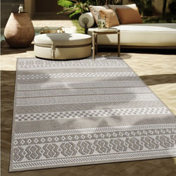 Paco Home - Tapis Intérieur & Extérieur Balcon Terrasse Cuisine Motif Ethnique Boho Moderne Beige, 80 cm rond