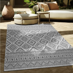 Paco Home - Tapis Intérieur & Extérieur Balcon Terrasse Cuisine Motif Ethnique Boho Moderne Anthracite, 160 cm rond