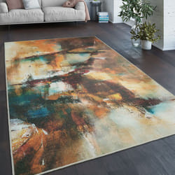 Paco Home - Tapis Salon Chambre Adulte Tissage Plat Moderne Motif Abstrait Vintage Lavable 160 cm rond, Multicolore