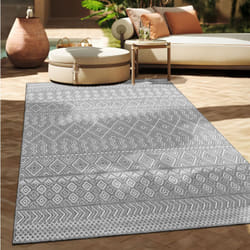 Paco Home - Tapis Intérieur & Extérieur Balcon Terrasse Cuisine Motif Ethnique Boho Moderne 160 cm rond, Gris 3