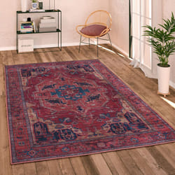Paco Home - Tapis Salon Chambre Adulte Tissage Plat Vintage Oriental Ornements Bordure Lavable 120 cm rond, Rouge 3