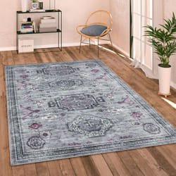 Tapis Salon Chambre Adulte Tissage Plat Vintage Oriental Ornements Bordure Lavable Gris, 120x160 cm - Paco Home