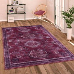 Paco Home - Tapis Salon Chambre Adulte Tissage Plat Vintage Oriental Ornements Bordure Lavable Rouge, 160 cm rond