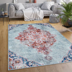Tapis Salon Chambre Adulte Tissage Plat Moderne Oriental Marocain Vintage Lavable Turquoise, 120x160 cm - Paco Home