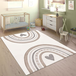 Paco Home - Tapis Enfant Tapis Chambre Enfant Fille Garcon Arc-en-ciel Coeur 3D Beige 160x230 cm