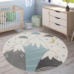 Paco Home - Tapis Enfant Chambre Enfant Motif Montagne Lune Étoiles En Pastel Bleu Gris 160 cm rond
