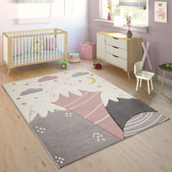 Paco Home - Tapis Enfant Tapis Chambre Enfant Fille Garcon Motif Montagne Etoile Nuage Rose 120x170 cm