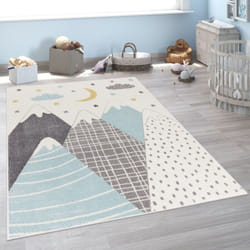 Paco Home - Tapis Enfant Tapis Chambre Enfant Fille Garcon Montagne Etoile Nuage Bleu 133 cm carré