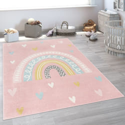 Paco Home Tapis Pour Enfant Chambre D'Enfant Fille Garçon Différents Motifs Et Tailles 120 Cm Rond, Rose Blanc