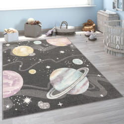 Paco Home - Tapis Enfant Tapis Chambre Enfant Fille Garcon Espace Planète Etoiles Anthracite 80x150 cm