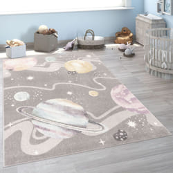 Paco Home - Tapis Enfant Tapis Chambre Enfant Fille Garcon Espace Planète Etoiles Gris 80x150 cm
