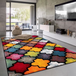 Paco Home Tapis Salon Chambre Adulte Poils Ras Motif Oriental Moderne 3D Rouge Jaune Bleu Multicolore 60x110 cm