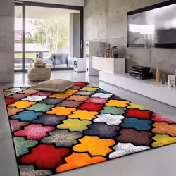 Paco Home Tapis Salon Chambre Adulte Poils Ras Motif Oriental Moderne 3D Rouge Jaune Bleu 200x290 cm