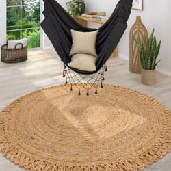 Paco Home - Tapis Naturel Jute rond Motif Boho Tissé a La Main Moderne Beige 120 cm rond