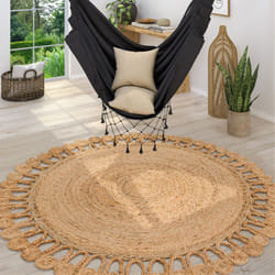 Paco Home - Tapis Naturel Jute Motif Boho Moderne Motif Ethnique Uni Tissé a La Main Beige 100 cm rond