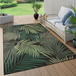 Paco Home - Tapis Exterieur Terrasse Salon Cuisine Palmiers Jungle Fleuri Motif Boho Vert Noir, 200 cm carré