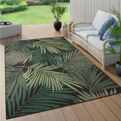 Paco Home Tapis Exterieur Terrasse Salon Cuisine Palmiers Jungle Fleuri Motif Boho Vert Noir, 200 cm rond