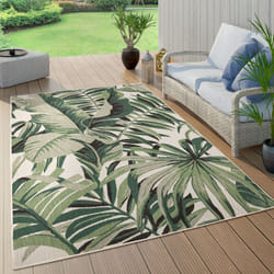 Paco Home - Tapis Exterieur Terrasse Salon Cuisine Palmiers Jungle Fleuri Motif Boho Vert 120 cm rond, Vert 10