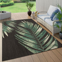 Paco Home - Tapis Exterieur Terrasse Salon Cuisine Palmiers Jungle Fleuri Motif Boho Vert 160 cm rond, Noir 4