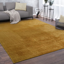 Paco Home - Tapis De Salon Poils Ras Lavable Monochrome Style Moderne Jaune 80 cm rond