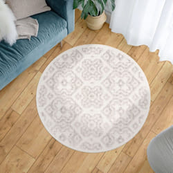 Paco Home - Tapis Exterieur Terrasse Balcon Tapis Cuisine Scandinave Geometrique 3D Crème 120 cm rond
