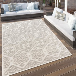 Paco Home Tapis Exterieur Terrasse Balcon Tapis Cuisine Scandinave Geometrique 3D Crème 160 cm rond