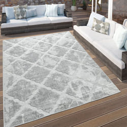 Paco Home - Tapis Intérieur Et Extérieur Aspect Marbré Losanges Gris 120 cm rond