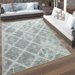 Paco Home Tapis Intérieur Et Extérieur Aspect Marbré Losanges Gris 160 cm rond