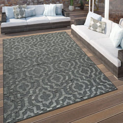 Paco Home - Tapis Intérieur & Extérieur Terrasses Motif Ethnique Bordure Résistant Aux Intempéries Moderne Gris 120 cm rond