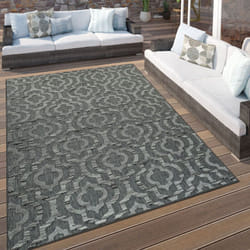 Paco Home - Tapis Intérieur & Extérieur Terrasses Motif Ethnique Bordure Résistant Aux Intempéries Moderne Gris 200 cm rond