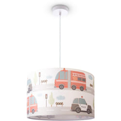 Paco Home - Plafonnier Chambre Enfant Suspension Chambre Bébé Pompier Rue Police E27 Lampe à suspension - Blanc, Design 1 (Ø45,5 cm)