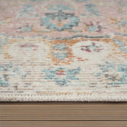 Paco Home - Tapis Exterieur Terrasse Balcon Tapis Cuisine Motif Oriental Vintage Rose Crème 200 cm rond