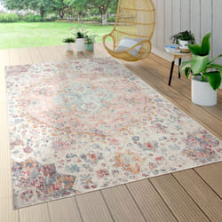 Paco Home - Tapis Exterieur Terrasse Balcon Tapis Cuisine Motif Oriental Vintage Rose Crème 60x100 cm